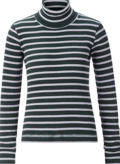LANIUS Damen-Rollkragenshirt gestreift Grün Best