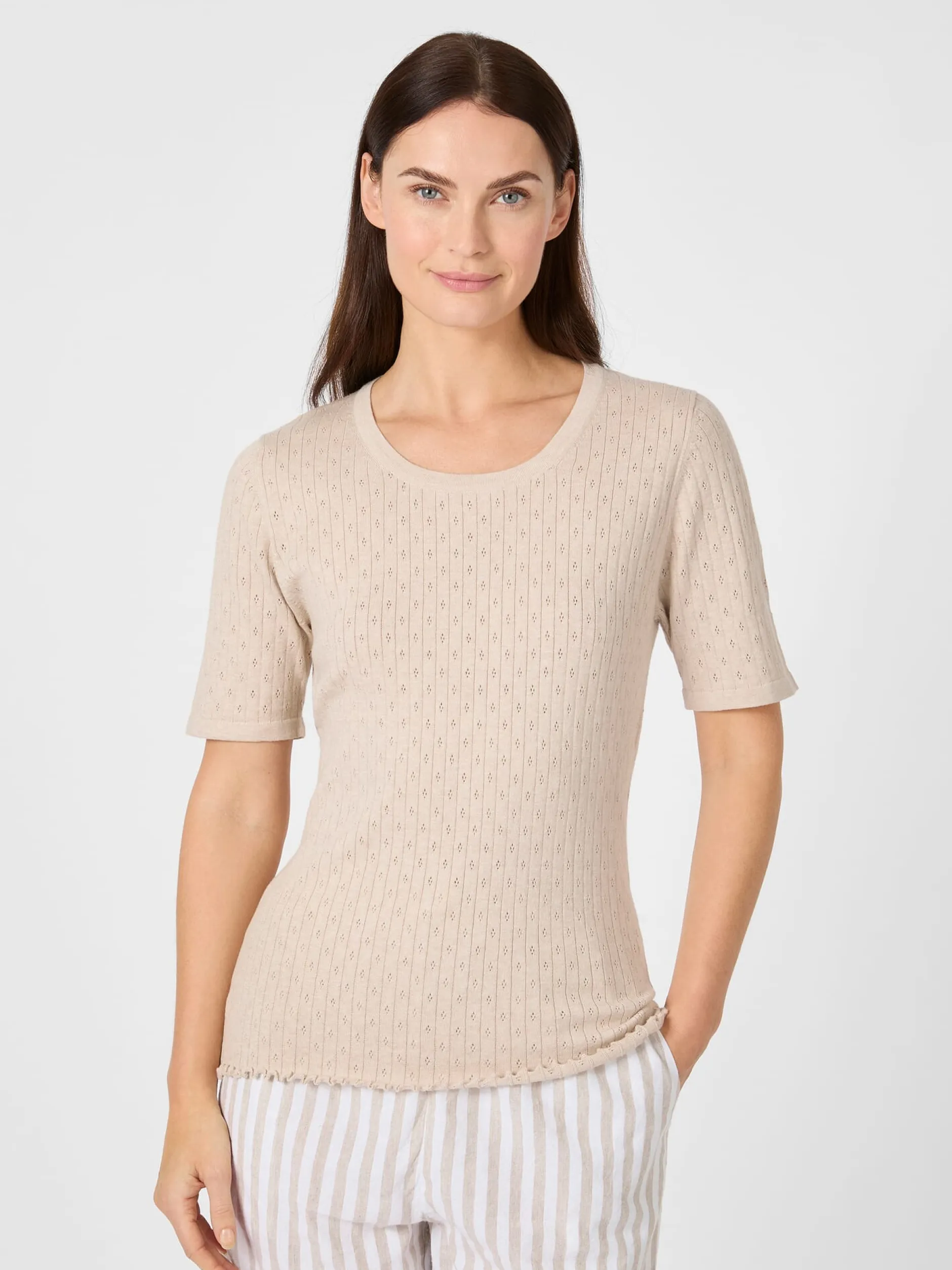 CARE BY ME Damenshirt Ajourstrick mit Seide Natur Sale