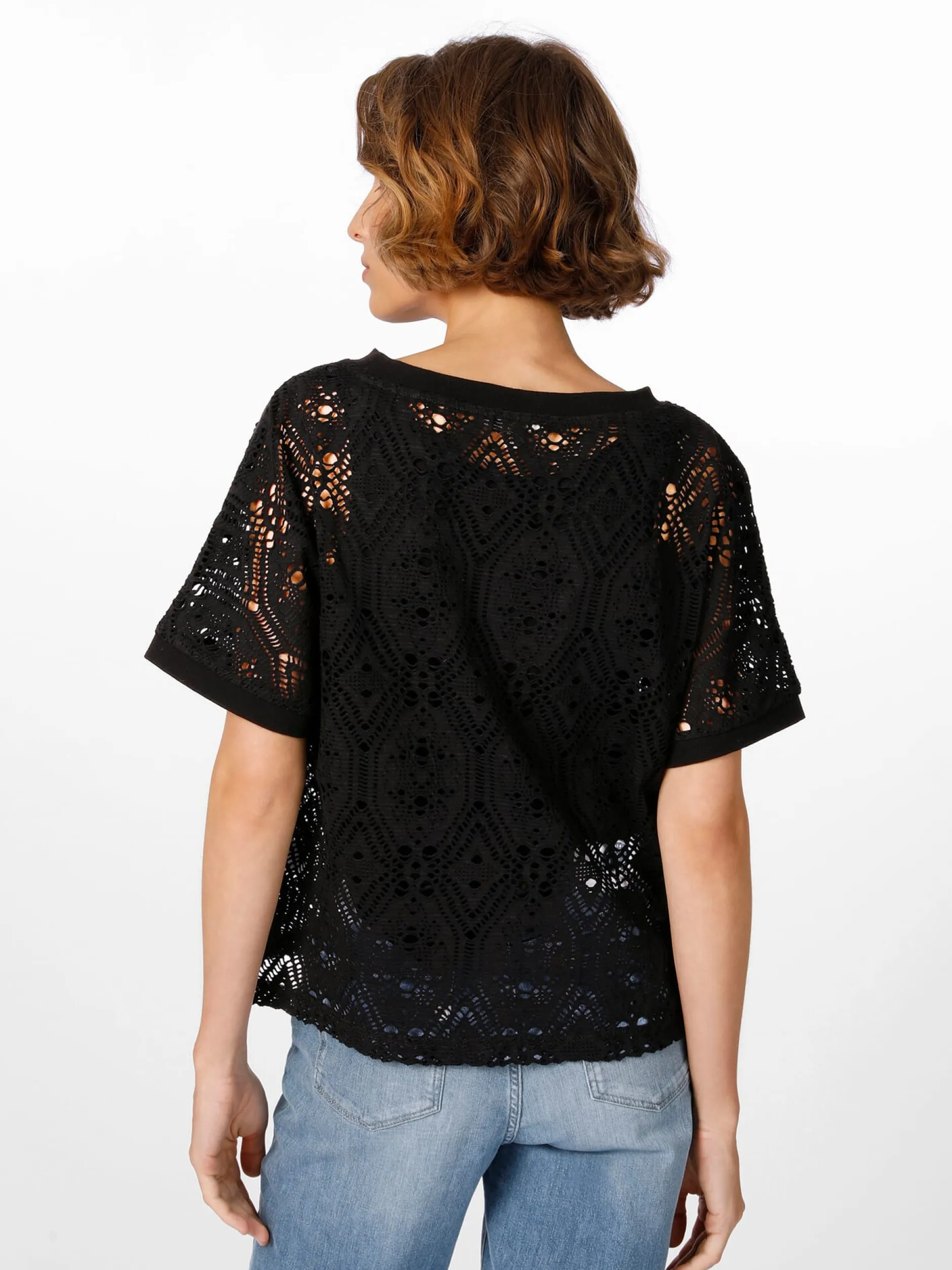 Alma & Lovis Damenshirt Lochmuster Schwarz Discount