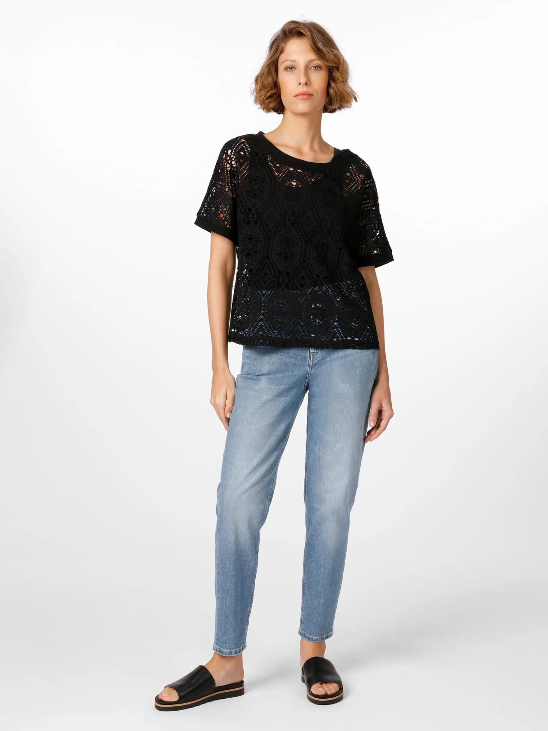 Alma & Lovis Damenshirt Lochmuster Schwarz Discount