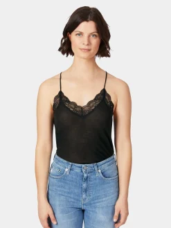 LANIUS Damen-Spitzentop Schwarz Outlet