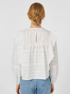 LANIUS Damen-Stickereibluse mit Volants Weiß Outlet