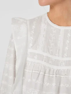 LANIUS Damen-Stickereibluse mit Volants Weiß Outlet