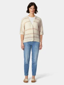 Inti Knitwear Damen-Strickjacke Halbarm gestreift Natur