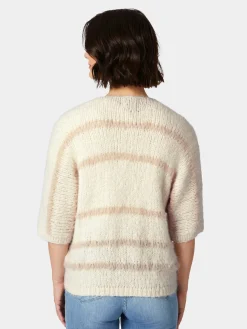 Inti Knitwear Damen-Strickjacke Halbarm gestreift Natur