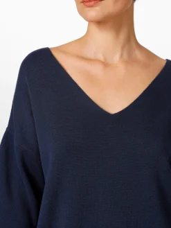 LANIUS Damen-Strickkleid V-Ausschnitt Dunkelblau Discount