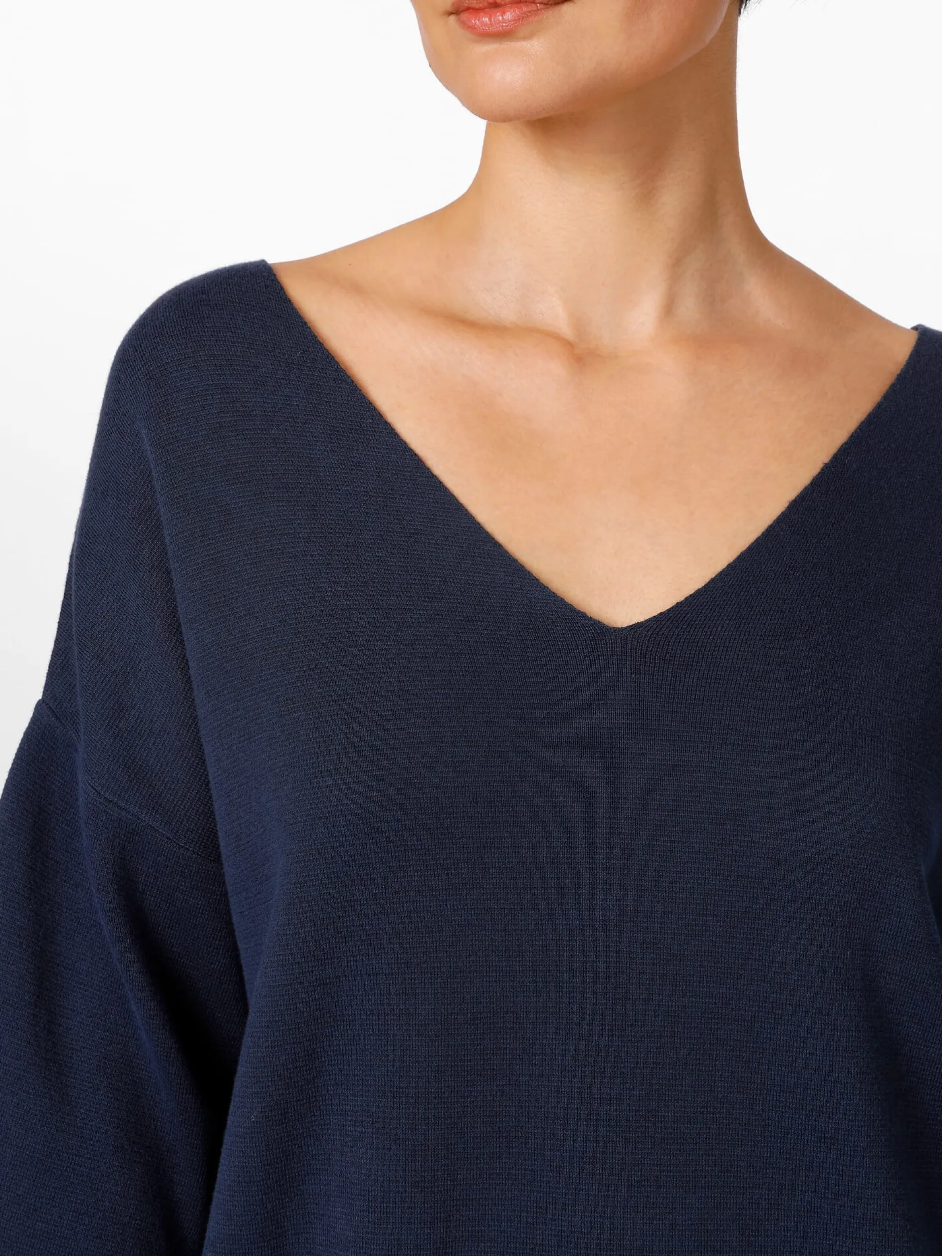 LANIUS Damen-Strickkleid V-Ausschnitt Dunkelblau Discount