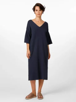 LANIUS Damen-Strickkleid V-Ausschnitt Dunkelblau Discount