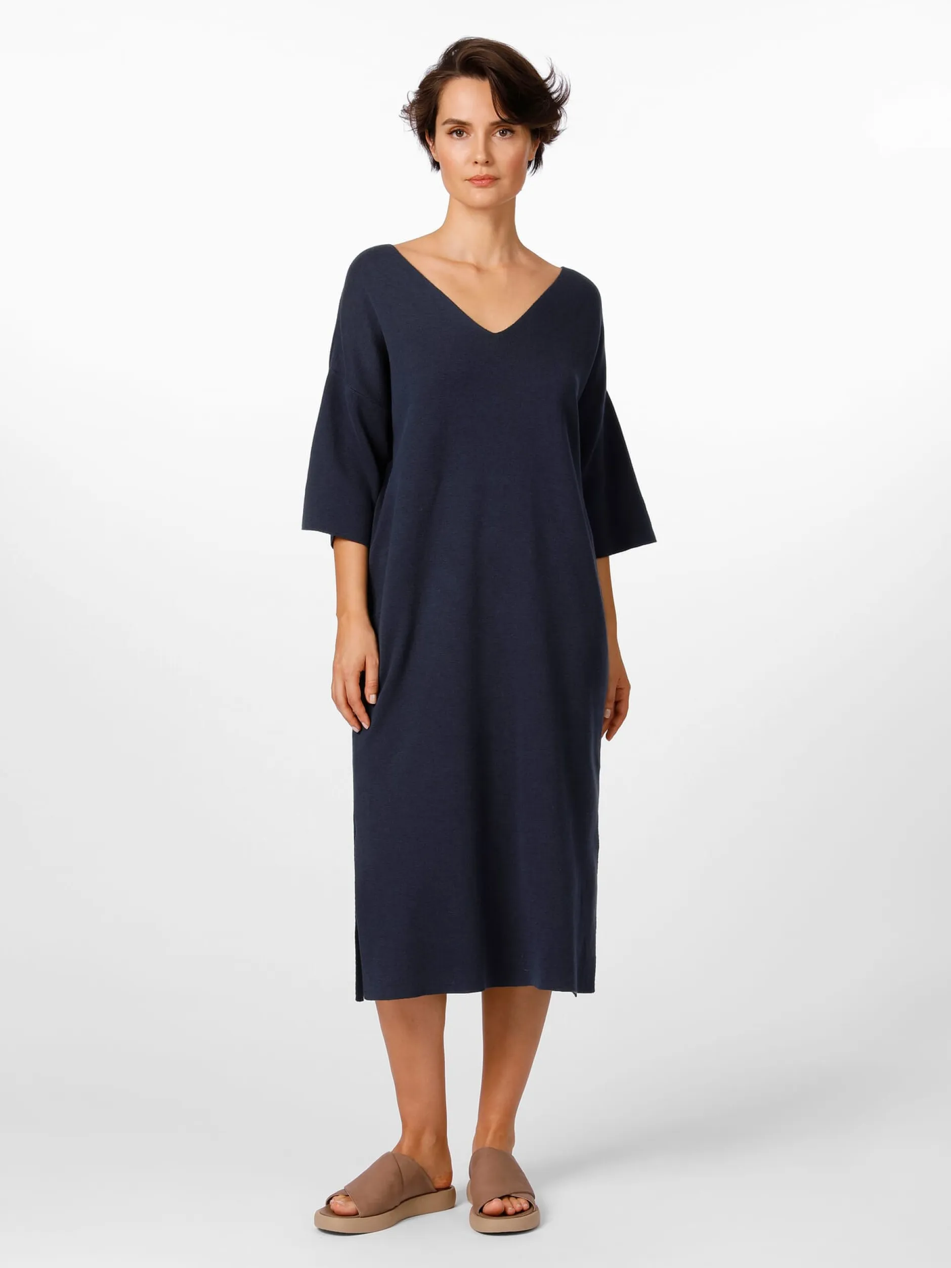 LANIUS Damen-Strickkleid V-Ausschnitt Dunkelblau Discount