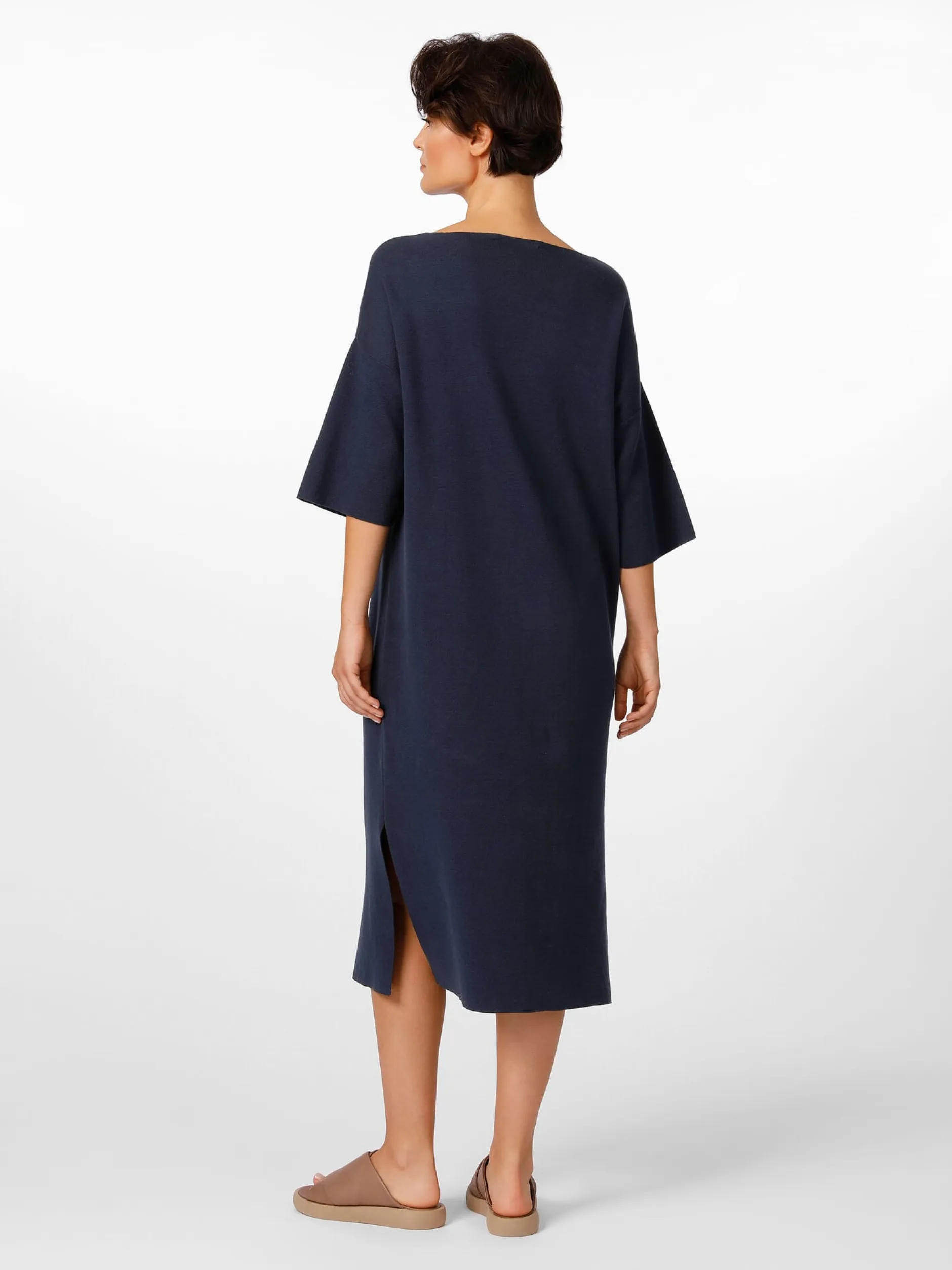 LANIUS Damen-Strickkleid V-Ausschnitt Dunkelblau Discount