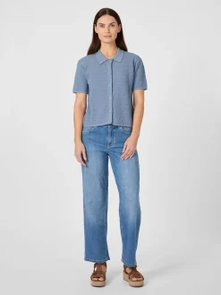 Rifò Damen-Strickpolo geknöpft Hellblau