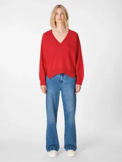 LANIUS Damen-Strickpullover V-Ausschnitt Rot Outlet