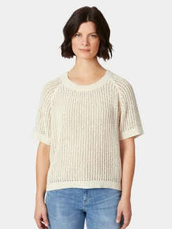 LANIUS Damen-Strickshirt Bouclé Naturweiß Best