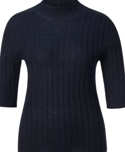 LANIUS Damen-Strickshirt Halbarm Dunkelblau New