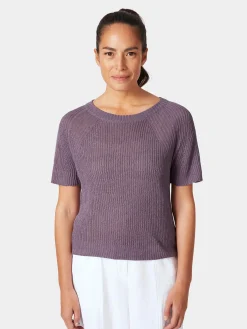 Les Racines du Ciel Damen-Strickshirt Halbarm Leinen Flieder Best