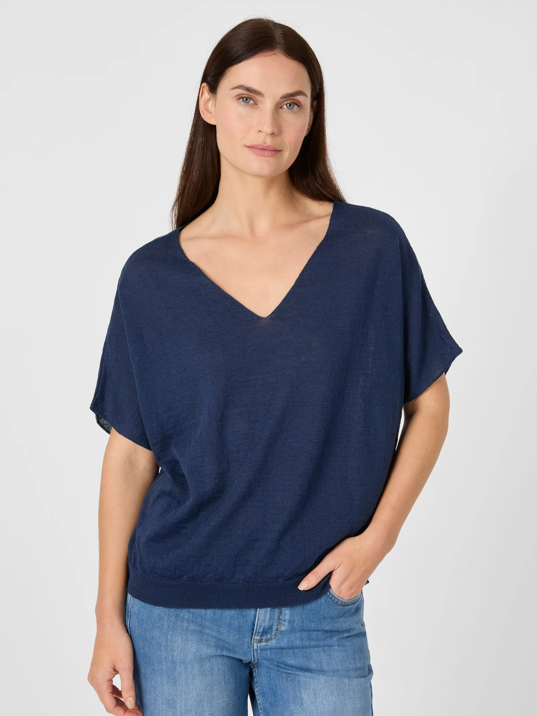 Les Racines du Ciel Damen-Strickshirt V-Ausschnitt Navy Online