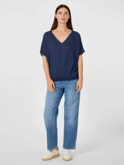 Les Racines du Ciel Damen-Strickshirt V-Ausschnitt Navy Online