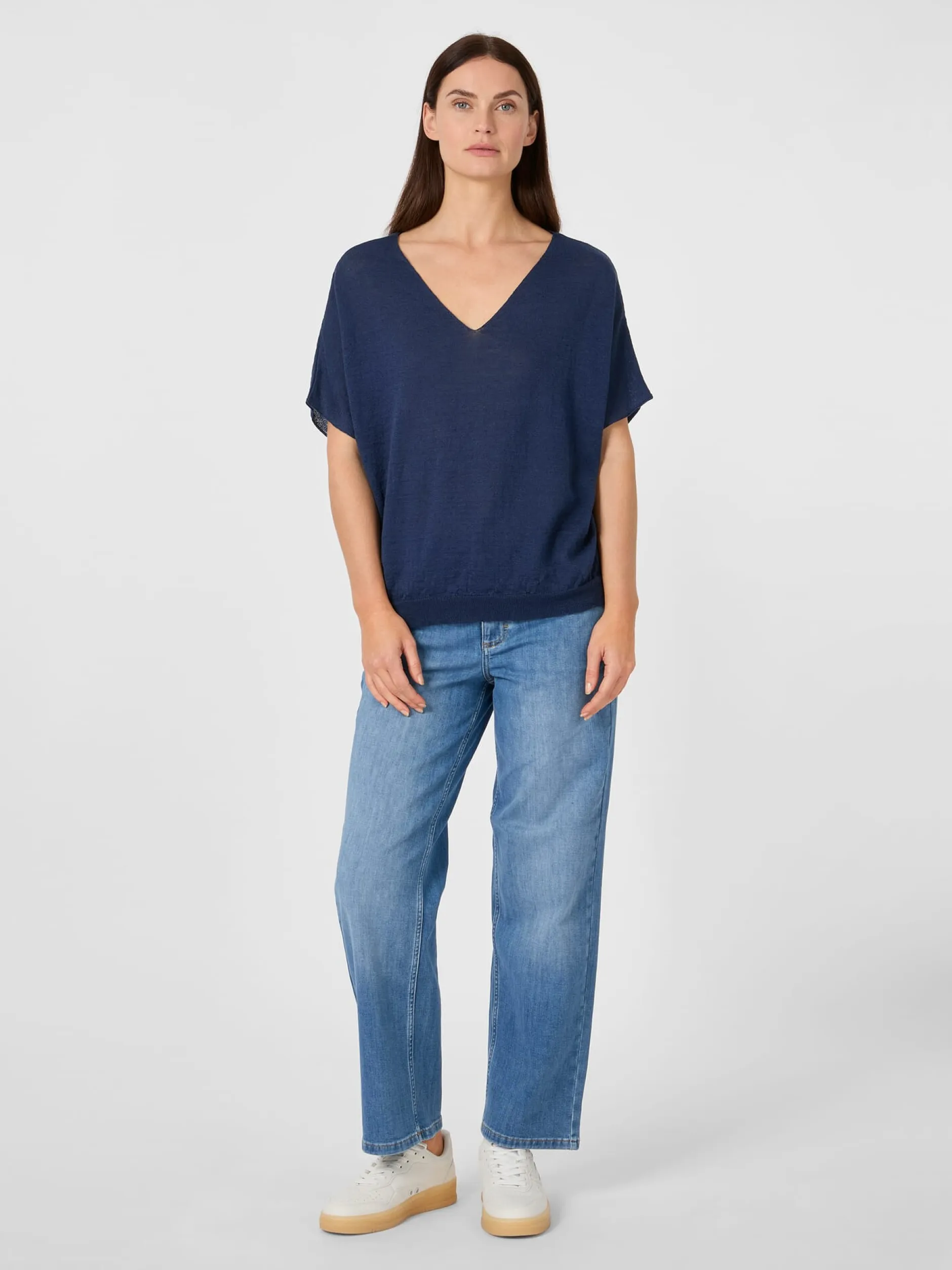 Les Racines du Ciel Damen-Strickshirt V-Ausschnitt Navy Online
