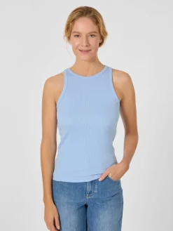 Knowledge Cotton Apparel Damentop Doppelripp Hellblau New