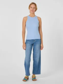 Knowledge Cotton Apparel Damentop Doppelripp Hellblau New