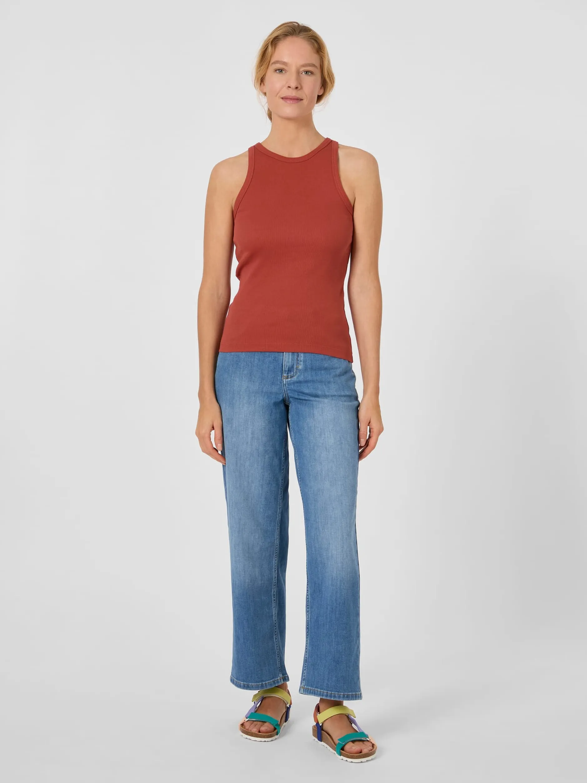 Knowledge Cotton Apparel Damentop Doppelripp Rostrot Sale