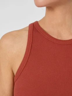 Knowledge Cotton Apparel Damentop Doppelripp Rostrot Sale