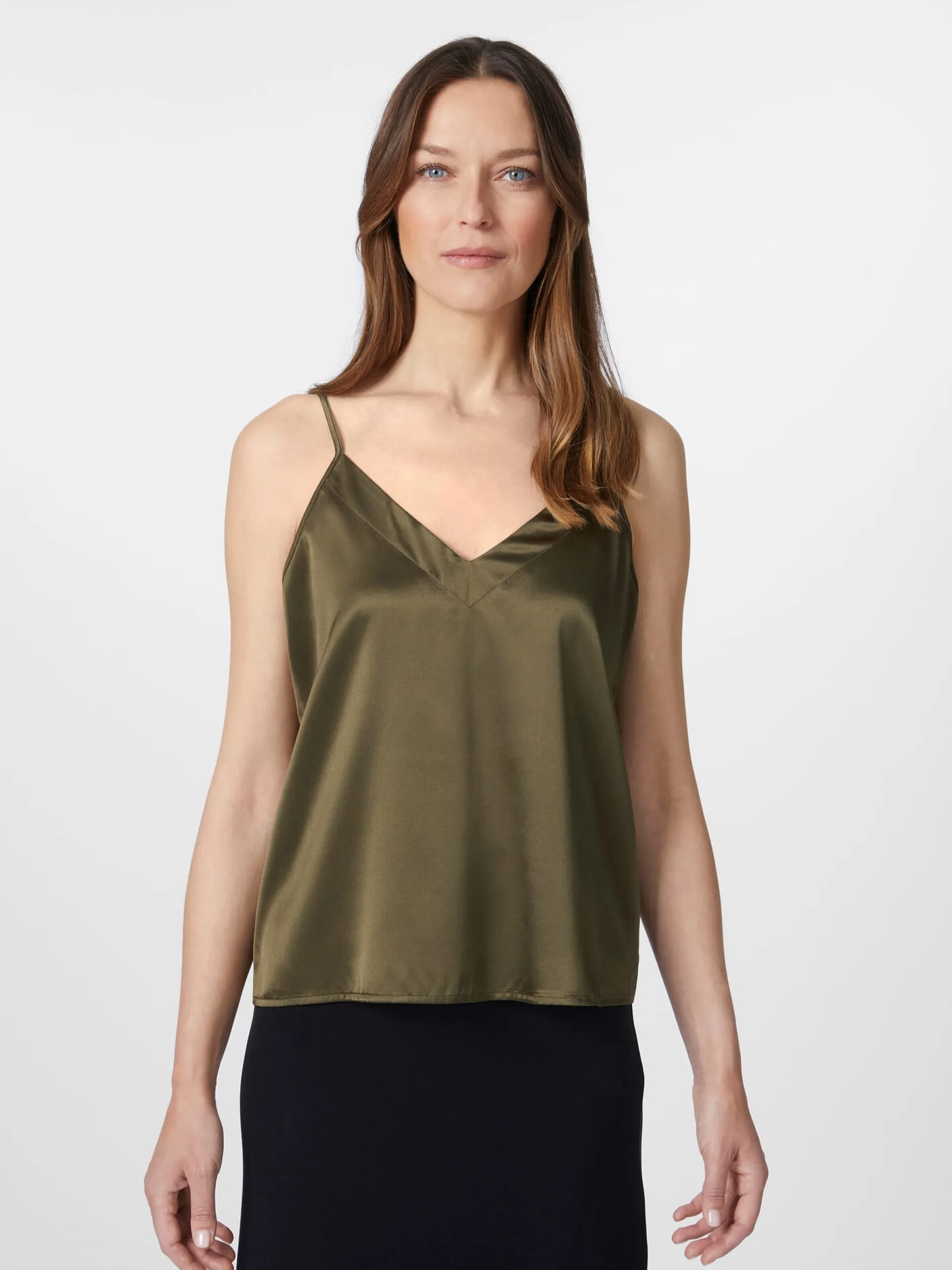 LANIUS Damentop Seidensatin Oliv Outlet