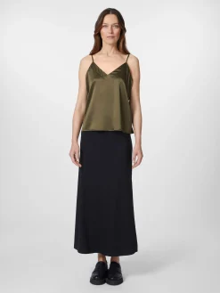 LANIUS Damentop Seidensatin Oliv Outlet