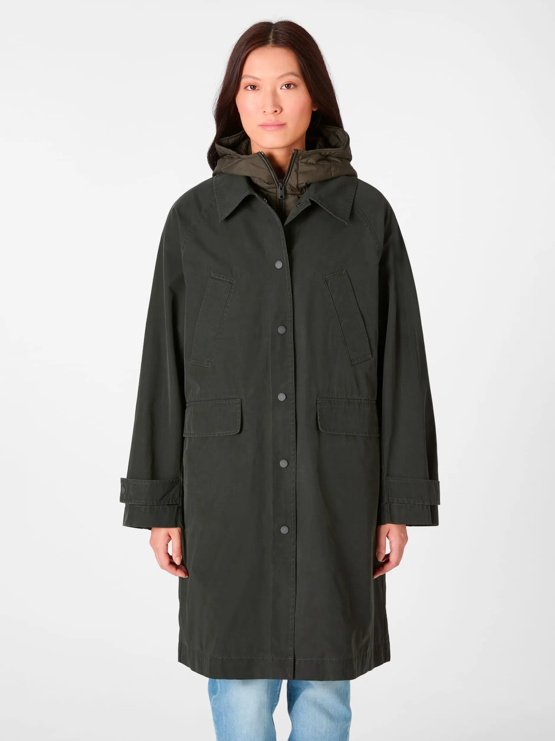 Ecoalf Damen-Trenchcoat 2in1 mit Weste Oliv Outlet