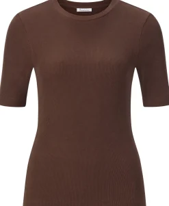Knowledge Cotton Apparel Damen-T-Shirt gerippt Braun New