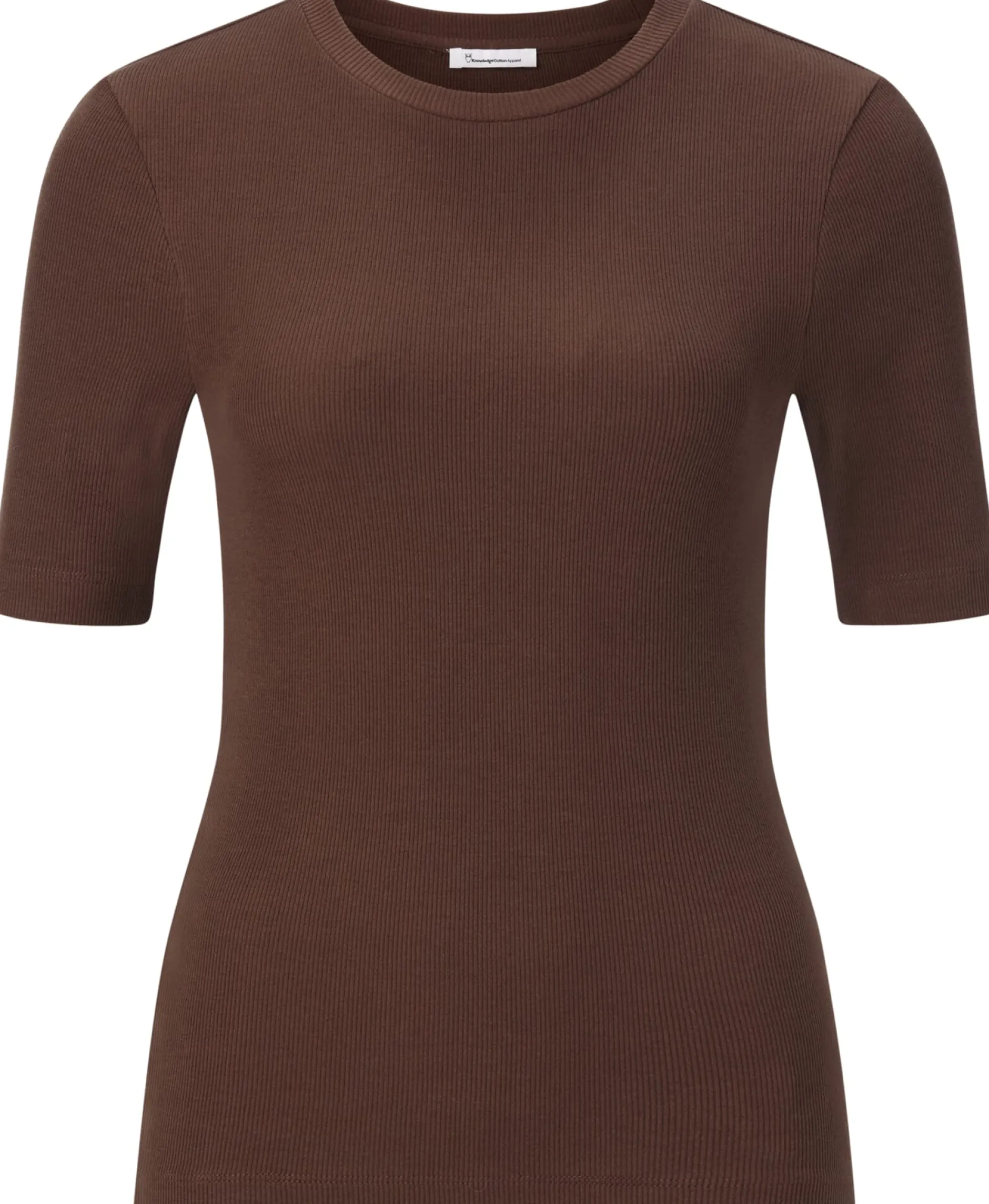 Knowledge Cotton Apparel Damen-T-Shirt gerippt Braun New