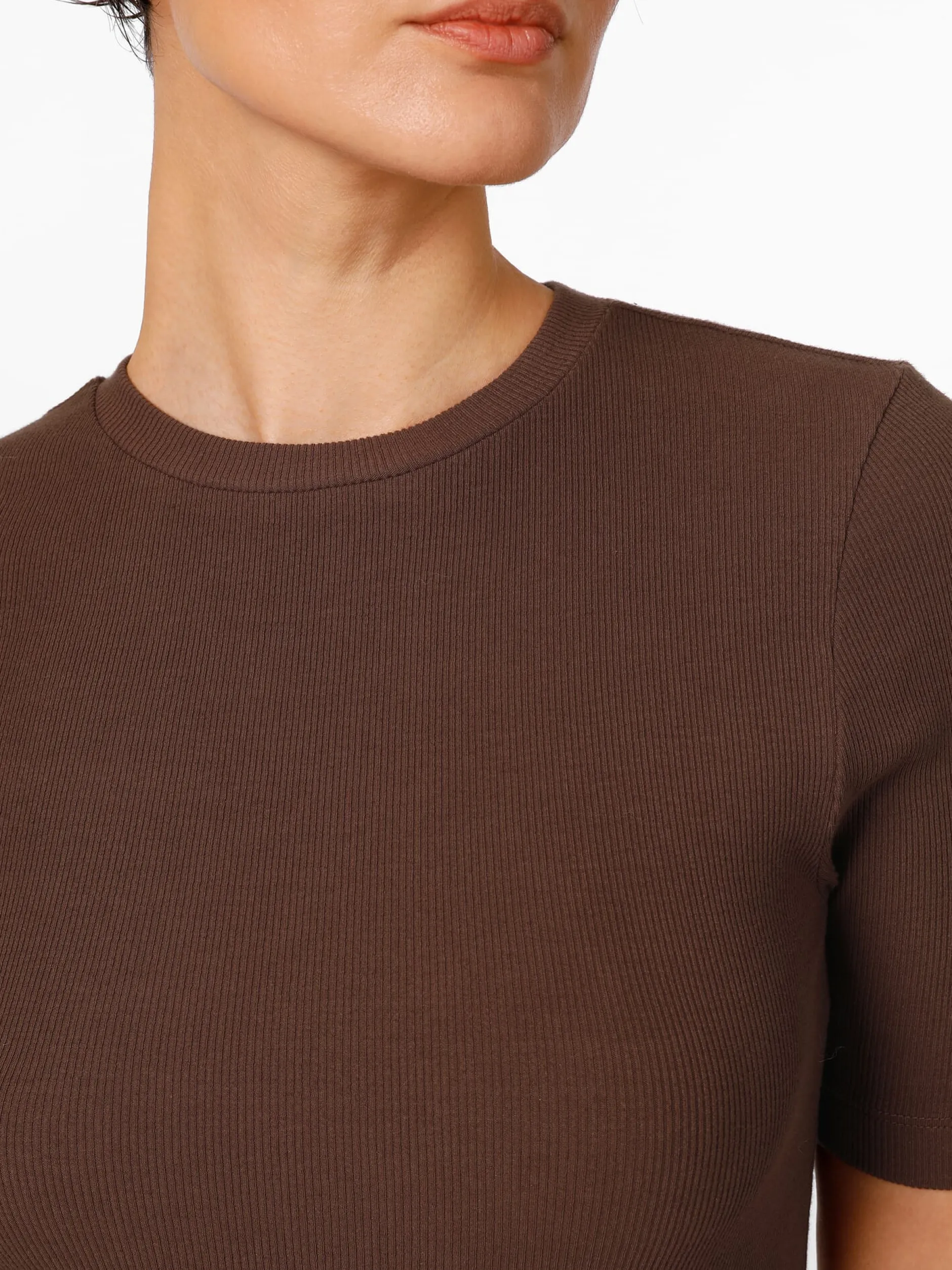 Knowledge Cotton Apparel Damen-T-Shirt gerippt Braun New