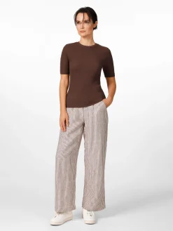 Knowledge Cotton Apparel Damen-T-Shirt gerippt Braun New