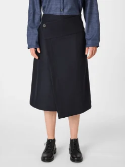 Christiane Strobel Damen-Wickelrock Wolle Dunkelblau New