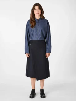 Christiane Strobel Damen-Wickelrock Wolle Dunkelblau New