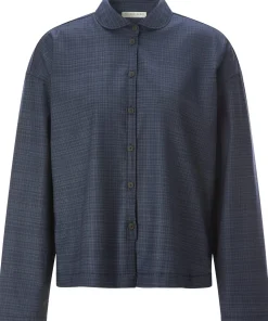 Damen-Wollbluse kariert Mittelblau Hot