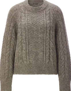 Les Racines du Ciel Damen-Zopfstrickpullover Alpaka Taupe Clearance