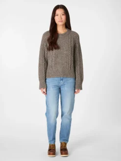 Les Racines du Ciel Damen-Zopfstrickpullover Alpaka Taupe Clearance
