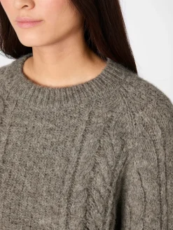 Les Racines du Ciel Damen-Zopfstrickpullover Alpaka Taupe Clearance