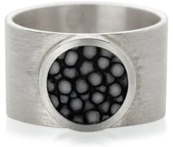 Fischleder Store Fingerring Silber-Rochenleder breit Schwarz Discount
