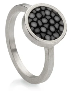 Fischleder Store Fingerring Silber-Rochenleder schmal Schwarz Online