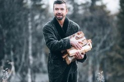 Pelle Vävare Haus- und Bademantel Rautenmuster Dunkelgrau Clearance