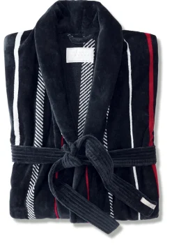 Pelle Vävare Haus- und Bademantel Streifen Dunkelblau Online