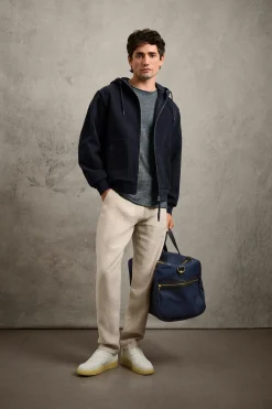 LangerChen Herren-Blousonjacke mit Kapuze Navy Hot