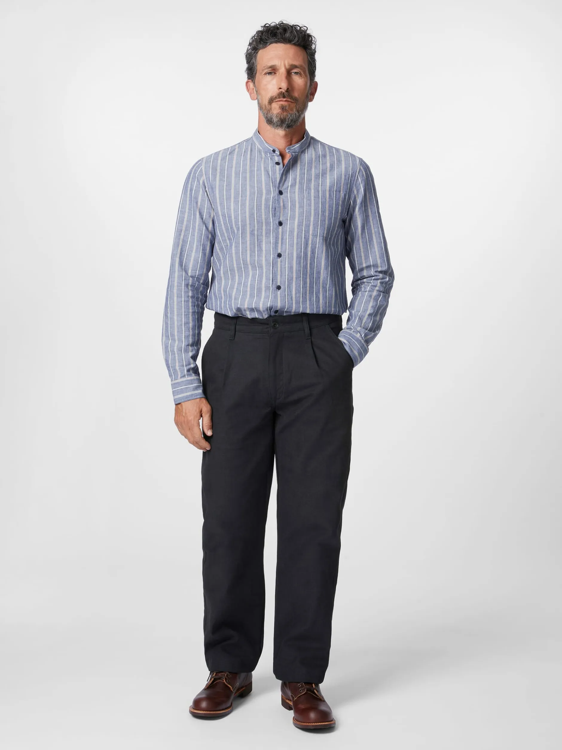 Blue de Gênes Herrenchino mit Bundfalte Dunkelblau Online