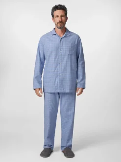 Novila Herren-Flanellpyjama kariert Hellblau Best