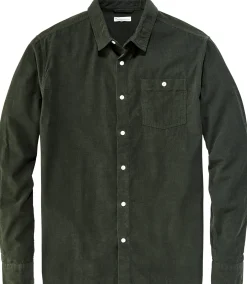 Knowledge Cotton Apparel Herrenhemd Baumwollcord Dunkelgrün Discount