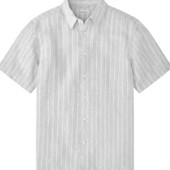 Knowledge Cotton Apparel Herrenhemd Leinen gestreift Grau Clearance