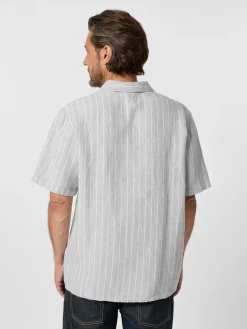 Knowledge Cotton Apparel Herrenhemd Leinen gestreift Grau Clearance