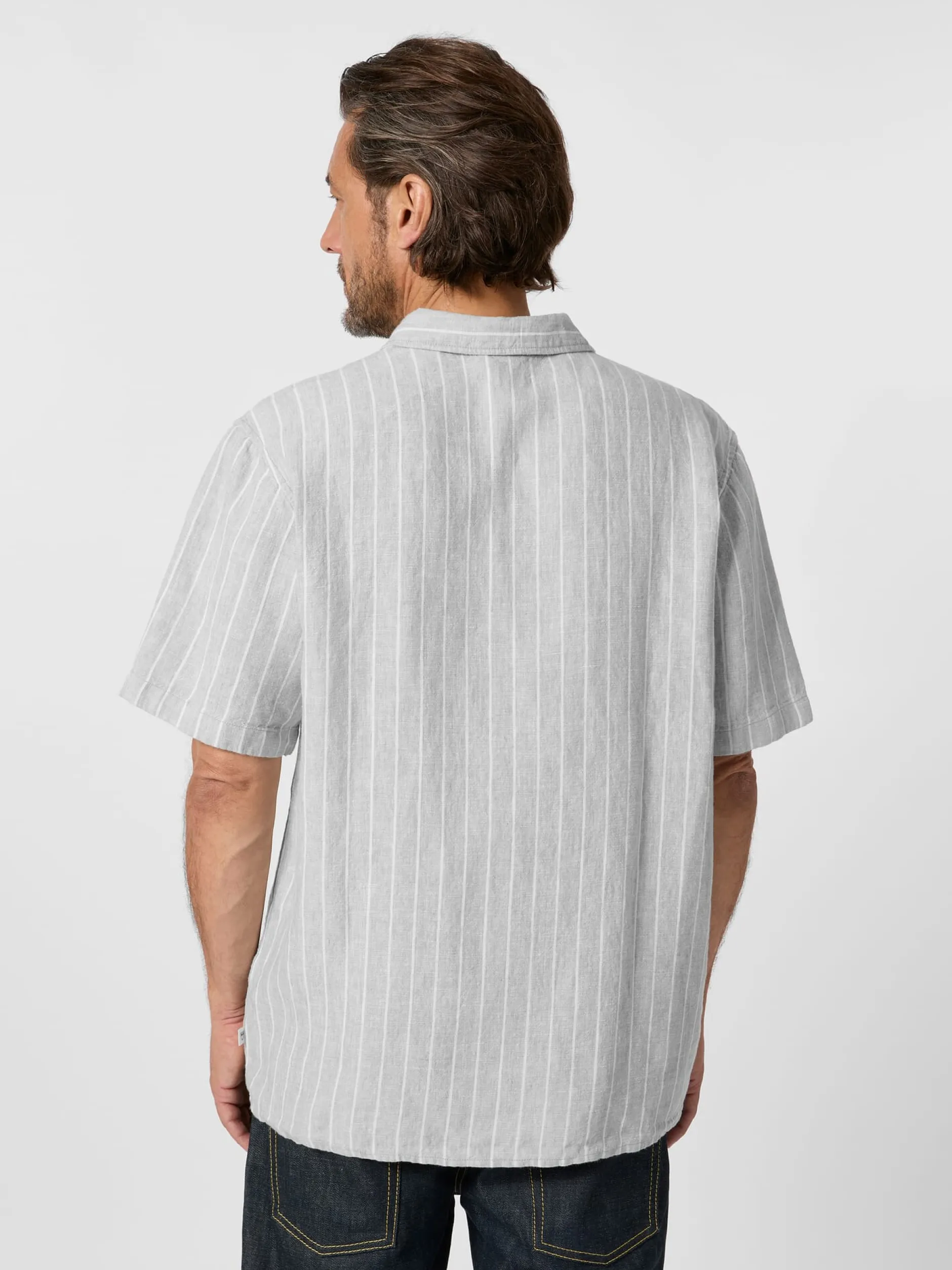 Knowledge Cotton Apparel Herrenhemd Leinen gestreift Grau Clearance